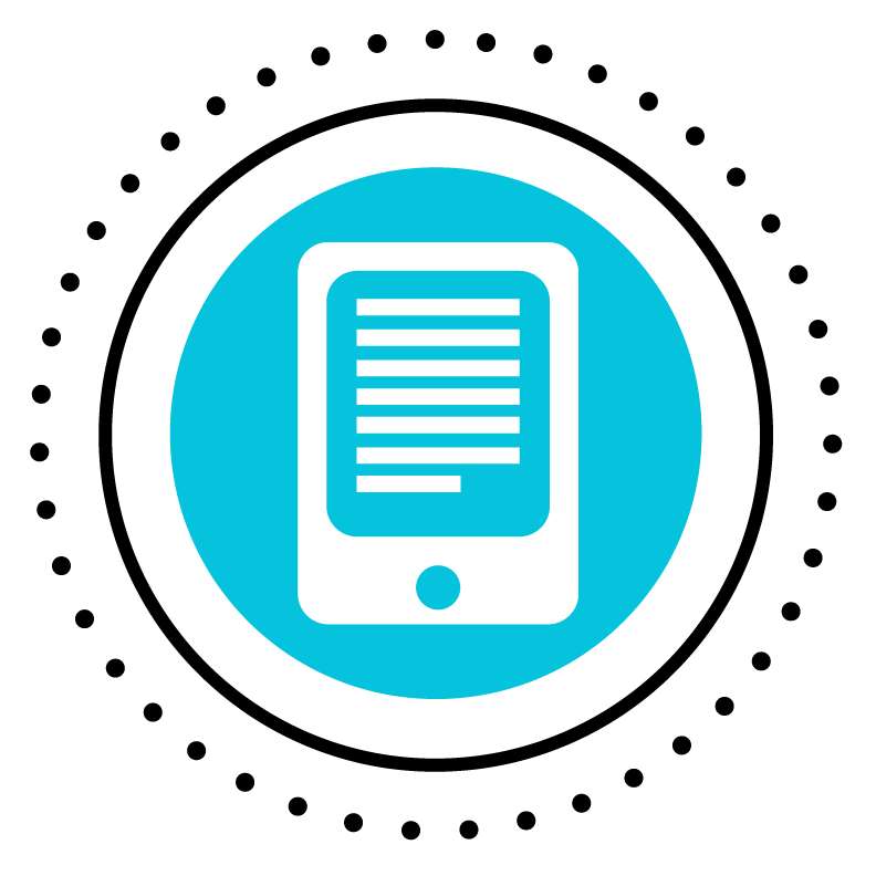 Icon of an e-book in blue circle