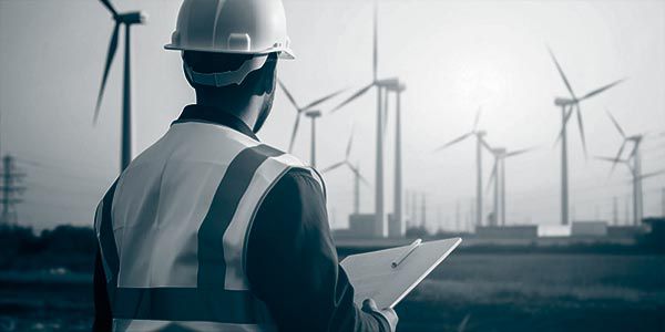An engineer looking at wind turbine