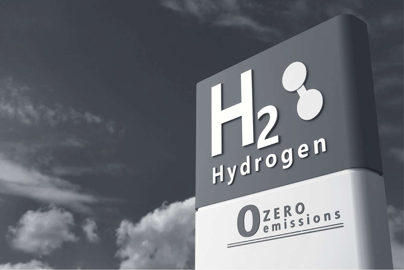A board stating that Hydrogen utilisation gives us zero carbon emission