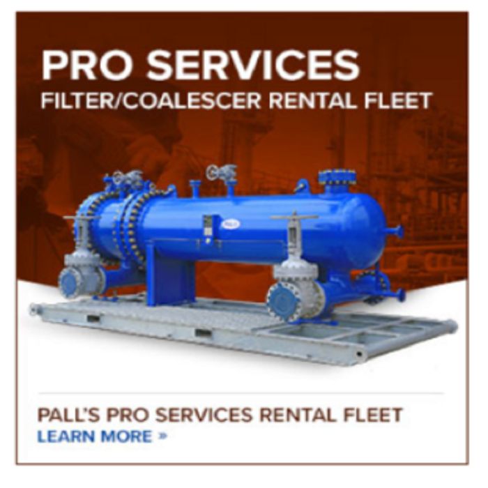 Illustration of industrial filtration equipment promoting Pall PRO Services for flexible support.