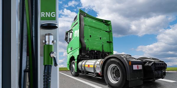 Renewable Natural Gas (RNG) truck at filling station.